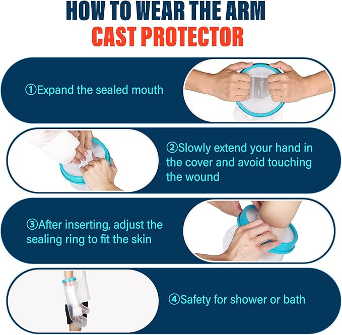 Waterproof Cast Covers for Shower Arm Adult Cast Cover Protector Shower Bag to Keep Wounds Dry for Arm, Hands, Wrists, Elbow, Fingers [2025 New Reusable]