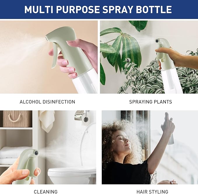 TANSHINE Continuous Spray Bottle for Hair,Ultra Fine Mist Water Hair Spray Bottles,Mister Spray Bottle,Refillable Plastic Sprayer for Hairstyling,Cleaning,Alcohol, Plants,Salons,6.8oz/200ml,Green