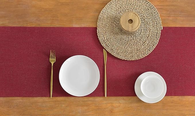 Wracra Linen Style Table Runner, Rustic Farmhouse Christmas Red Table Runners 90 Inches Long, Handcrafted Table Runner for Fall, Winter - Everyday Use and Machine Washable