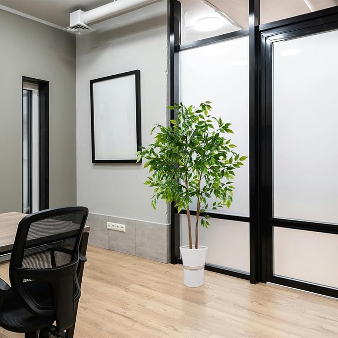 Artificial Ficus Tree, 5ft Tall Fake Ficus Tree with Basket, Faux Plant for Indoor Outdoor Home Livingroom Office Garden Porch Décor