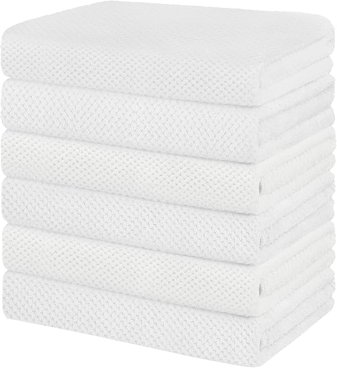 HOMEXCEL 6 Pack Bath Towel Set, (24 x 48 Inches) Microfiber Ultra Soft Highly Absorbent Bath Towels, Lightweight and Quick Drying Towels for Hotel, Bathroom, Spa and Beauty Parlor, White