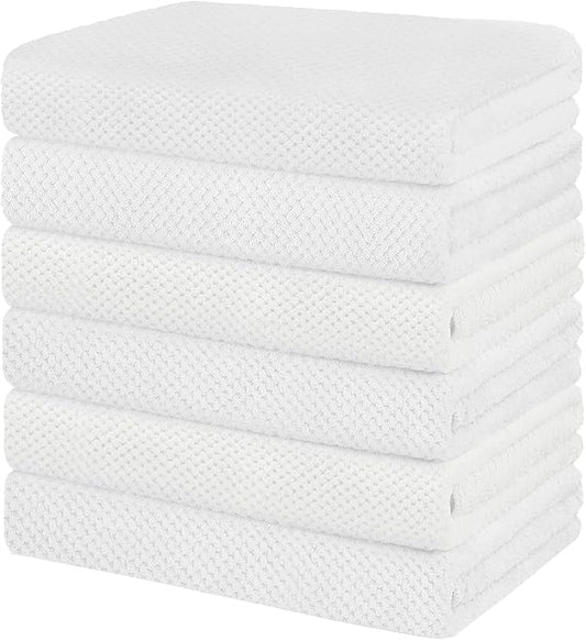 HOMEXCEL 6 Pack Bath Towel Set, (24 x 48 Inches) Microfiber Ultra Soft Highly Absorbent Bath Towels, Lightweight and Quick Drying Towels for Hotel, Bathroom, Spa and Beauty Parlor, White
