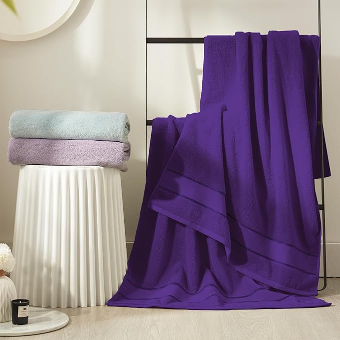 Marvione Bath Towels Set 6 Piece, 100% Turkish Cotton Highly Absorbent and Soft Towels for Bathroom 2 Bath Towels 2 Hand Towels 2 Washcloths, Purple
