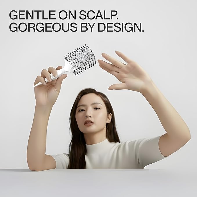 COCCO Aura Vent Boar Brush | Vented Dual-Curved Design for Faster Drying, Effortless Detangling & Shine, Boar + Nylon Bristles, Ergonomic Comfort Handle for Wet & Dry Hair Styling - White