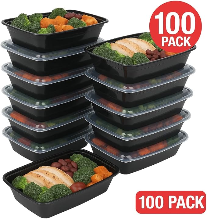 Ruthy's Outlet Meal Prep Containers W/Lids -Square Food Storage – BPA-Free| Stackable | Microwave | Freezer & Dishwasher Safe | Reusable Lunch Bento Box Portion Control & Planning (100 Pack, 16 oz)