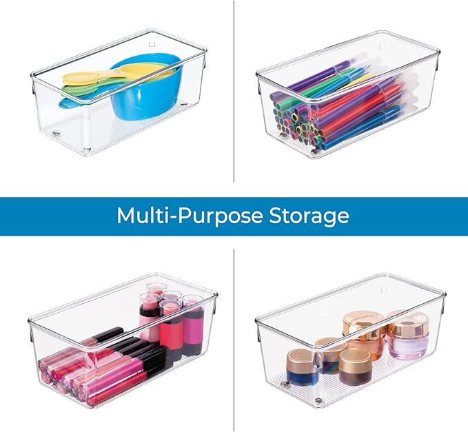 iDesign Linus Plastic Kitchen Drawer Organizer for Silverware, Spatulas, Cutlery, Gadgets, Office Supplies, Cosmetics, 4" x 8" x 3" - Clear