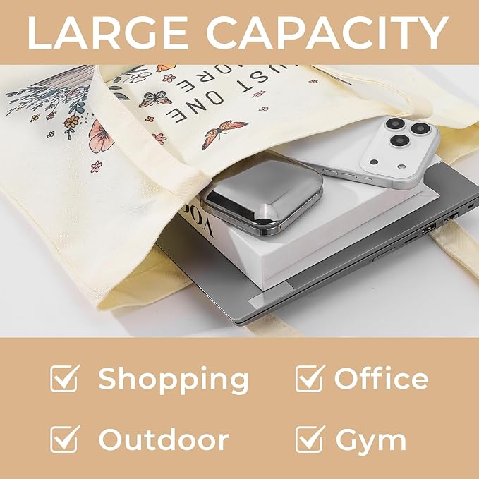 Cute Aesthetic Canvas Tote Bag for Women, Reusable Foldable Shopping Cotton Shoulder Totebag with Zipper Pocket