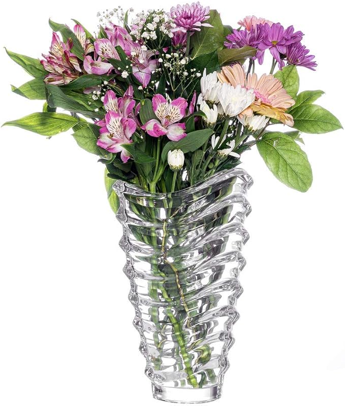 Amlong Crystal Large Clear Ocean Waves Vase 13 inches High (6 inch Top and 3 inch Bottom)