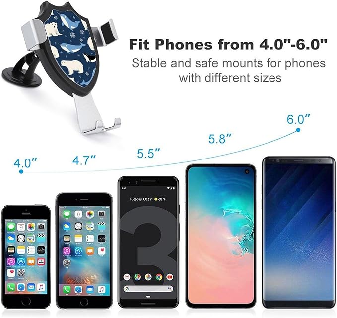 Phone Mount for Car Dashboard Air Vent Windshield, Universal Hands Free Automobile Cell Phone Holder Arctic Animals Orca Whale Narwhal Polar Bear Seal Walrus Snowflake