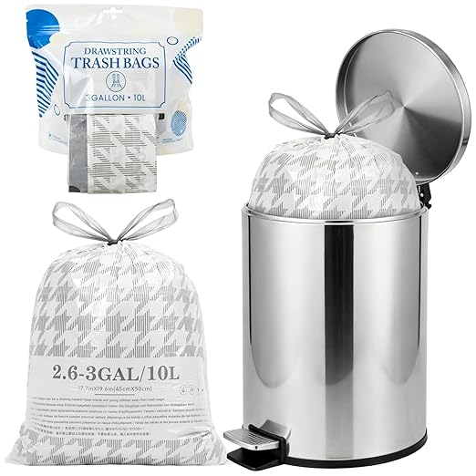 OKKEAI 2.6 Gallon Trash Bags White Drawstring Small Bathroom Garbage Bags – 90 Count Tear-Free, Heavy Duty Printed Liners, Leak-Proof White Trash Bag for Kitchen, Office, Multipurpose Use