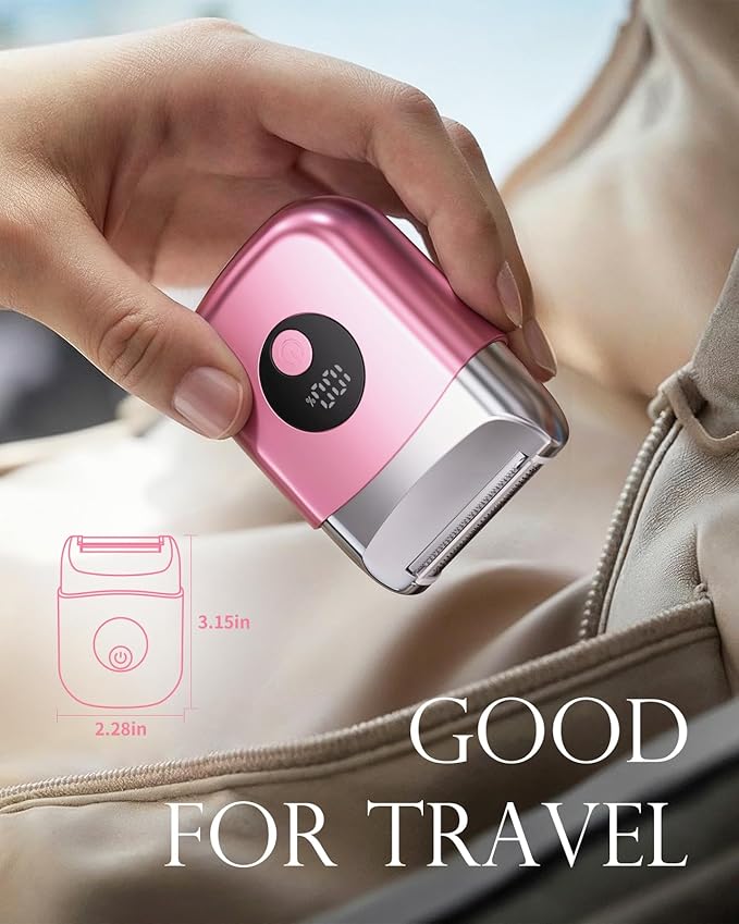 Cordless Electric Razors for Women, Travel Electric Shaver with LED Display, Rechargeable Body Trimmer Shaver for Private Area, Face Underarms Bikini,Lips,arms, Legs (Pink)