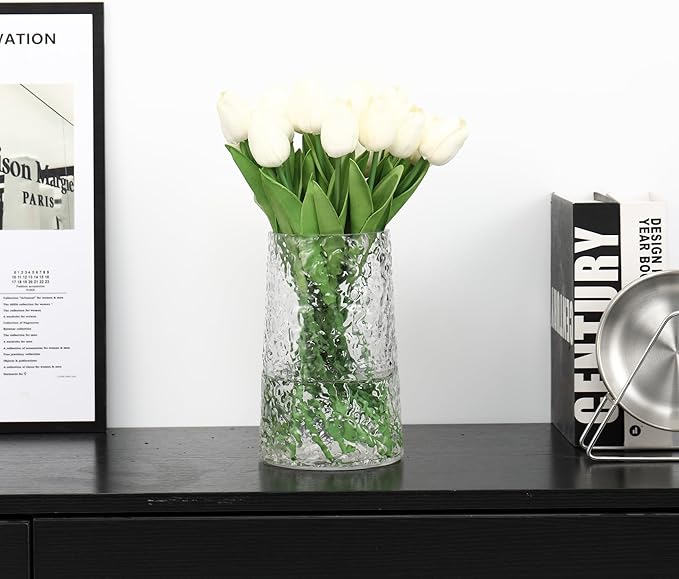 Clear Glass Vase, Flower Vases for Bouquet, Modern Glass Vase for Flowers, Large Vases for Living Room, Bedroom, Kitchen, Office, Wedding, Dining Table, 8 Inches
