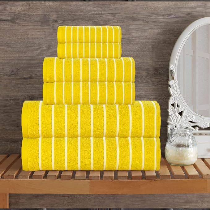 CASA COPENHAGEN Ecstatic 6 Pieces Towel Set- Butter Yellow, 600 GSM 2 Bath Towel 2 Hand Towel 2 Washcloth, Designed in Denmark Made of Soft Egyptian Cotton for Bathroom, Kitchen & Shower.