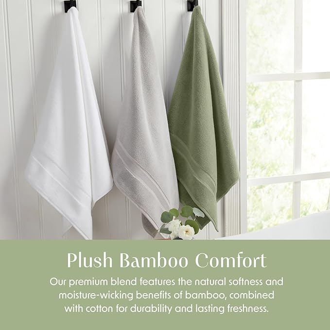 Springtree Home Luxury Viscose from Bamboo Bath Towel Set 6 Piece Set | 35% Viscose from Bamboo - 65% Cotton | Absorbent Quick-Dry Towels for Bathroom | Oeko-TEX Standard 100 Cotton | Lily Pad Green