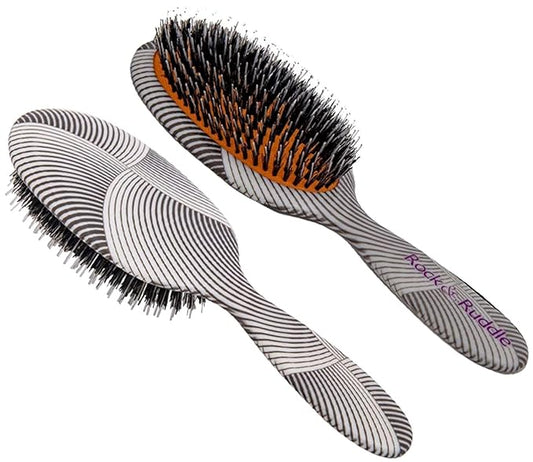 Rock & Ruddle Natural Mixed Bristle Hair Brush for Women and Kids (Large 21 cm) - Perfect for Wet or Dry Hair, Detangling Smoothing Blowdrying - Designed & Made in UK - Geometric Swirls & Arcs