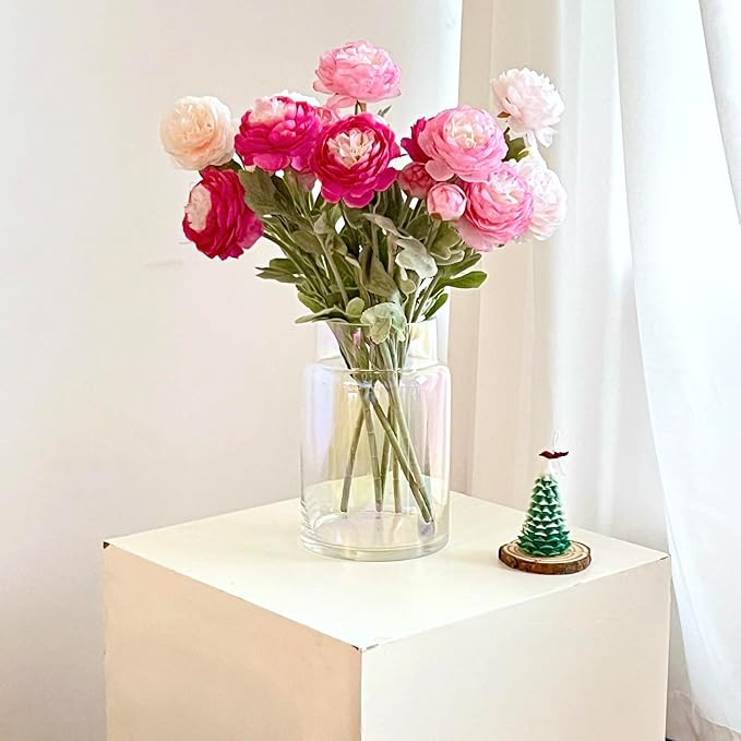 BLOFLO Iridescent Glass Vase, 9 Inch Large Glass Vase for Flowers, Modern Thick Glass Flower Vases for Centerpieces, Decorative Glass Cylinder Hydroponic Vase for Wedding, Home, Office