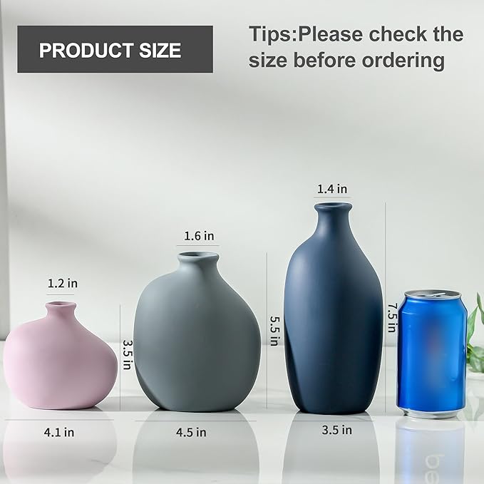 Ceramic Vase Set of 3,Decorative Vases Home Decor, Modern Boho Rustic Farmhouse Pottery Vases for Pampas Grass Dried Fresh Flowers,Bedroom,Living Room,Bookshelf, Mantel，Centerpiece Table Decor