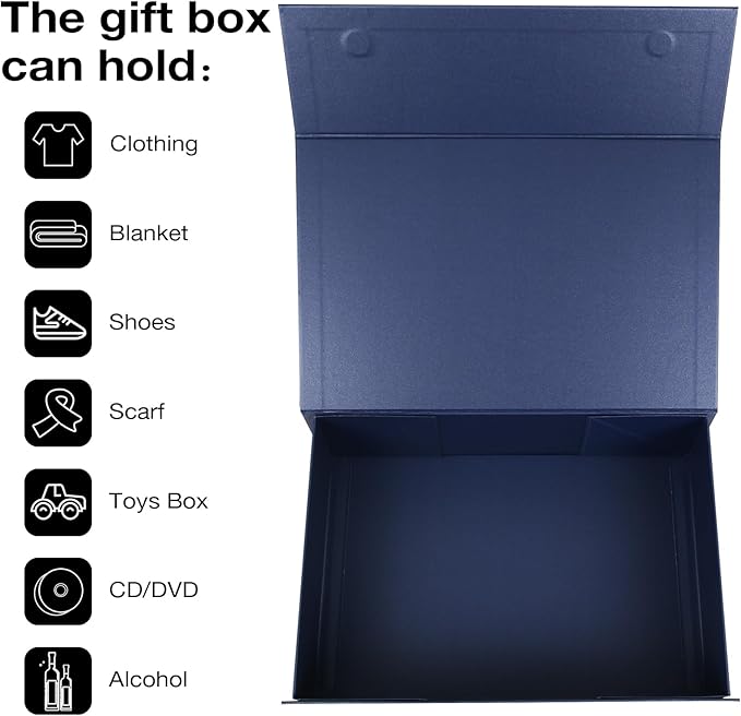 Aimyoo Navy Blue Magnetic Gift Boxes with Lids 10.5x7x3 in, Medium Bridesmaid Groomsman Proposal Box, Rectangle Collapsible Box for Present Graduation Birthday Storage 5 Pack