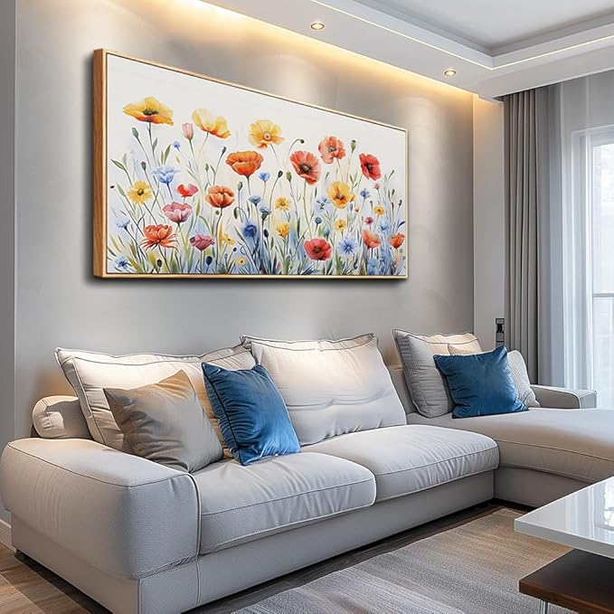 PHAOHUAXM Large Canvas Black Framed Wall Art Decor For Living Room Bedroom Abstract Ink-Wash Flower Painting Wood Frame Dining Room Farmhouse Wall Decorations Prints Posters Home Decor 24"X48"