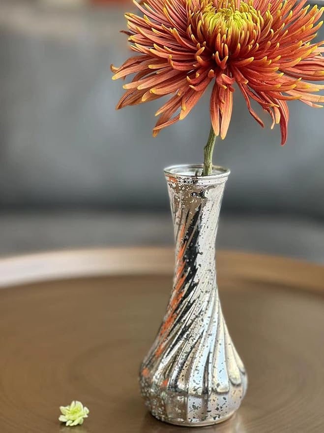 Set of 24 Glass Vase, Silver Bud Vases in Bulk Antique Style with Lace for Floral Arrangements, Events, Home Decor Weddings, Table Centerpiece