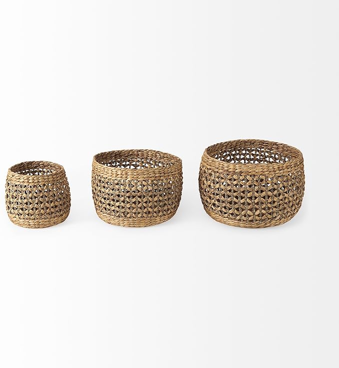 Mercana Dakota Medium Brown Seagrass Round Basket in Set Of 3