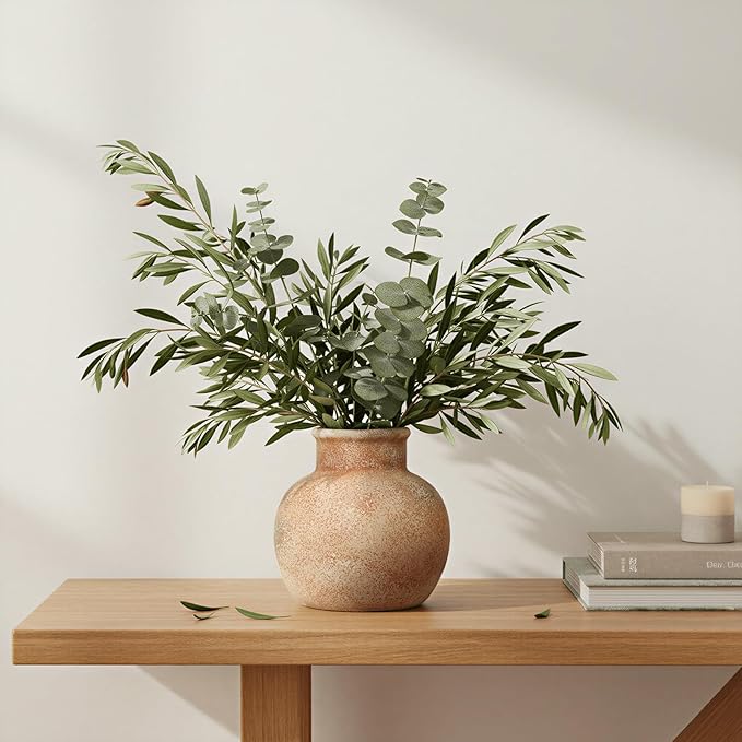 Ceramic Flower Vase, 5.5-Inch Terracotta Pottery Rustic Farmhouse Boho Vase, Handcrafted Decorative Vase for Home Decor, Centerpieces, Table, Living Room, Mantel, Shelf