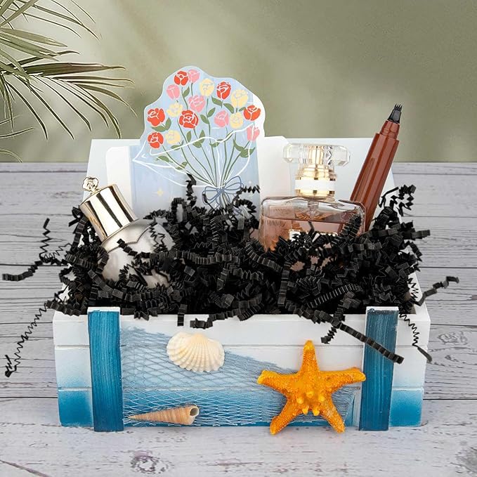 8.5oz Crinkle Paper Filler, Gift Baskets Gift Boxes Crafts Shredded Cut Paper Packaging Decorative Stuffing & Cushioning Confetti for Easter Birthday Wedding Party Favor Black