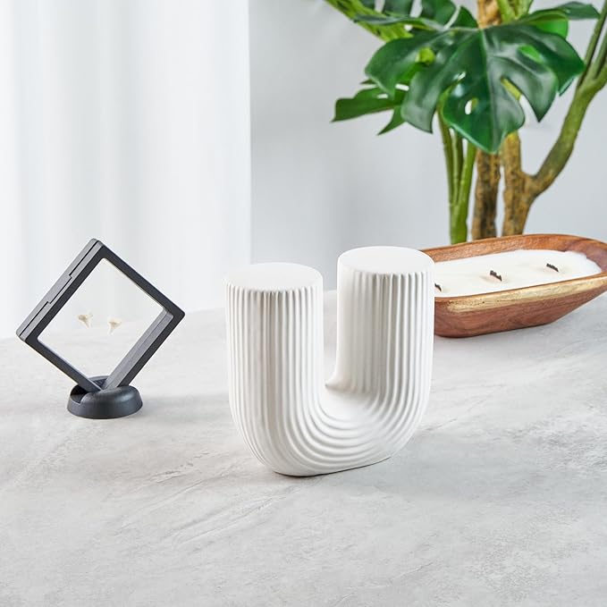 Restaurantware-Table Art Flower Vase, 1 Minimalist Vase - U-Shaped Style, for Fresh Or Artificial Flowers, White Ceramic Vessel for Home Decor, in Kitchen, Home, Living Room, Office, and More