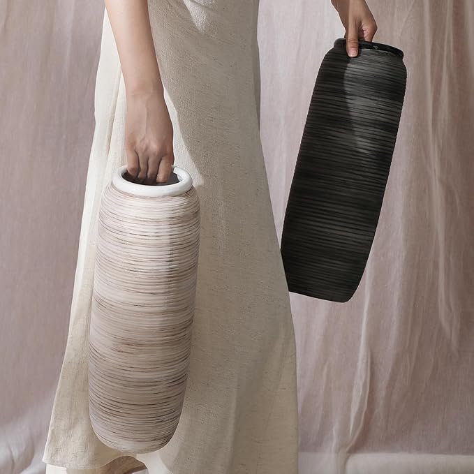 ALMA White Tall Vase for Floor, 18'' Extra Large Vase for Pampas Grass Dried Flower Bouquet, Big Ceramic Rustic Vases for Home Decor, Living Room Floor, Mantel Decoration