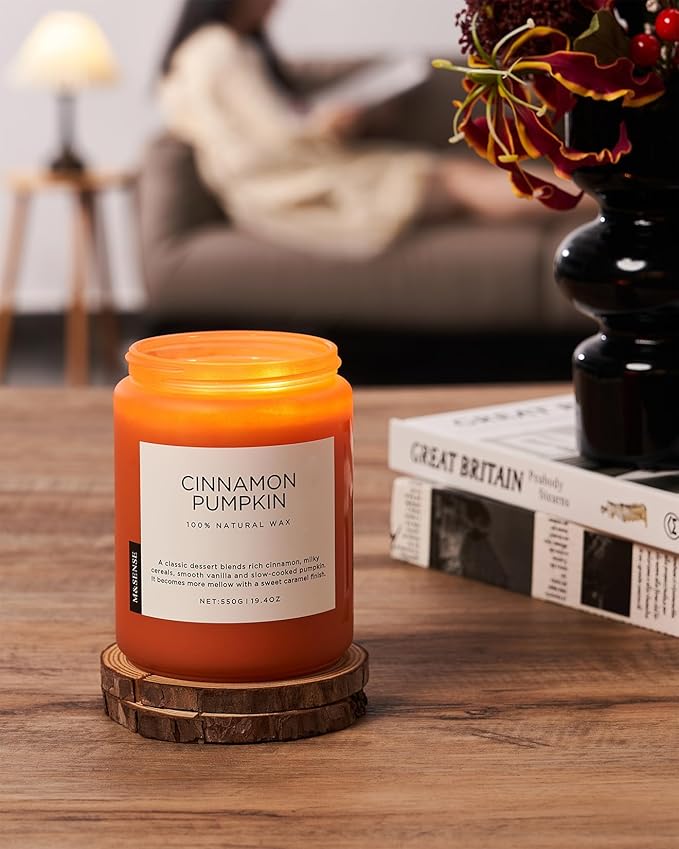 M&SENSE Cinnamon Pumpkin Fall Scented Candles, 19.4oz Soy Natural Candles 110 Hours Long Lasting Slow Burning Autumn Candle Gifts for Thanksgiving