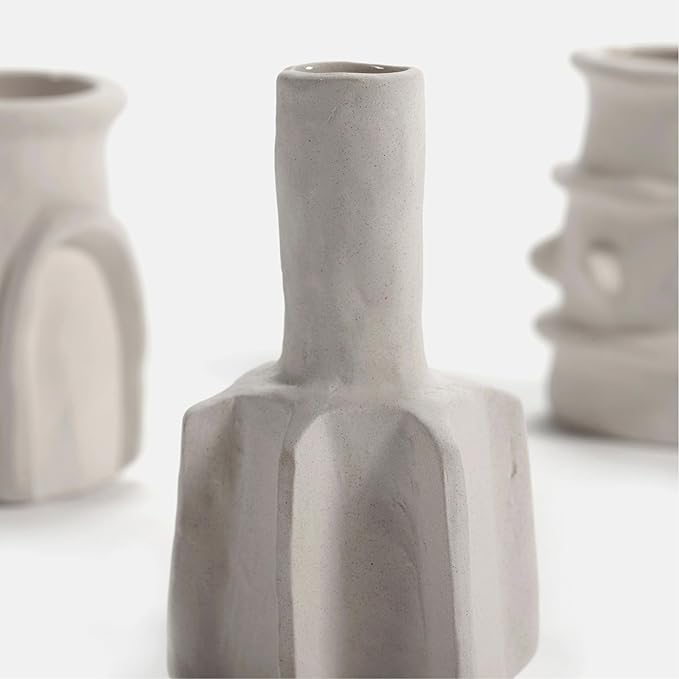 Serax Flower Vase | Marie by Marie Michielssen | Set of 6 | White Stoneware Home Decor Living Room for Coffee Table or Kitchen | Modern Entryway Table Decor or for Shelves | Unique Centerpiece Vases