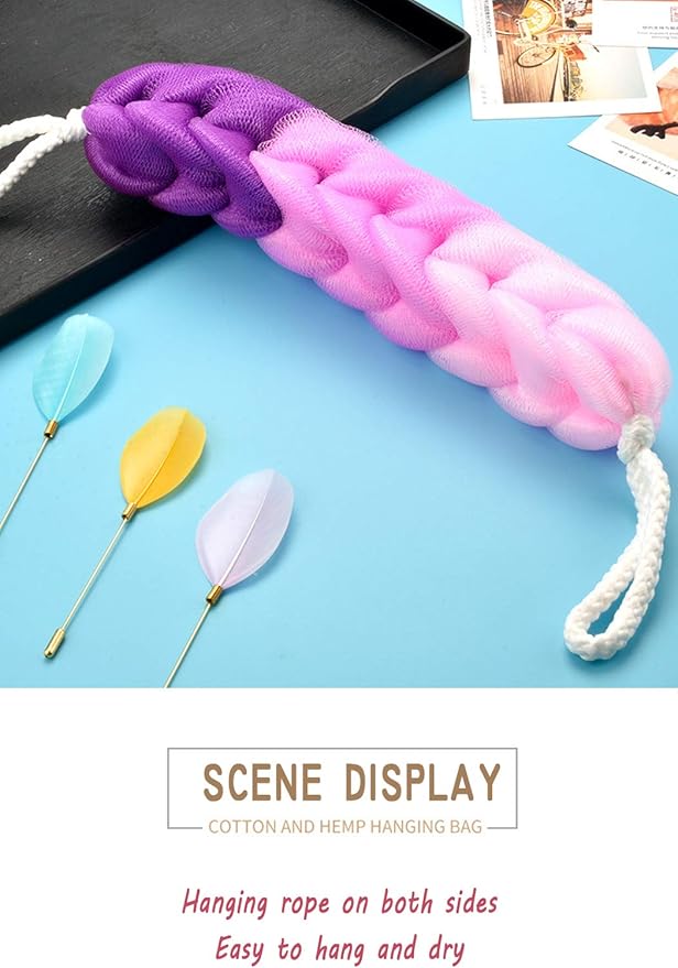 AARainbow 4 Packs Long Stretch Back Sponge with Rope Handles Back Scrubber Body Sponges for Bathing, Bath Shower Mesh Sponge Body Deep Cleaning for Men & Women (H-Gradient Color)