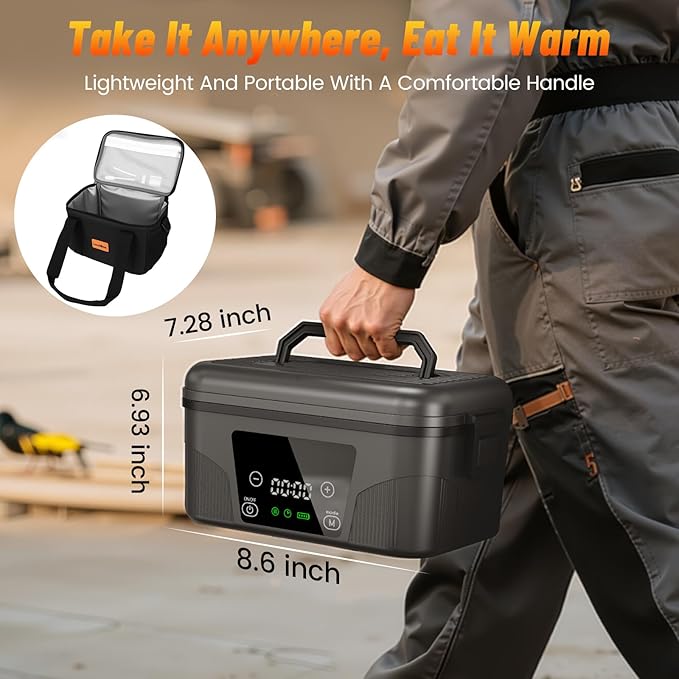 Cordless Electric Lunch Box for Adults, 18000mAh Rechargeable Heated Lunch Box Battery Powered with Scheduled Heating, 1.5L Portable Food Warmer, Bonus Ice Pack & Insulated Bag for Work, Office, Car