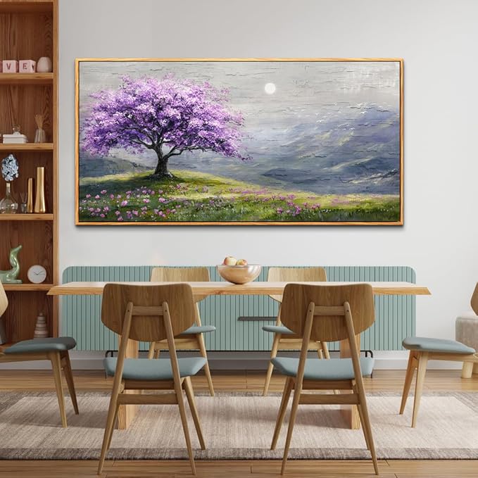 FUHAIHUA Wood Framed Canvas Wall Art For Living Room Large Wall Decor For Office Bedroom Decorations Purple Tree Pictures Farmhouse Painting Artwork Room Wall Mural Aesthetic Home Decor 30x60 In