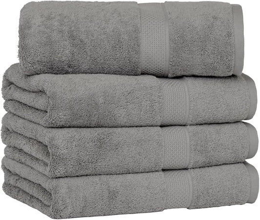 [Japan Technology], Plush Light-Weight Towel, Bath Towel (30x54 inches), 520GSM, Dark Gray, Pack of 4, Quick Dry, High Absorbency, 100% Cotton
