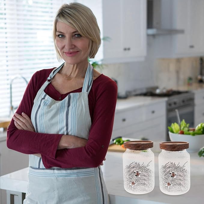 2pcs Glass Sealed Storage Jars with Removable Lids Airtight Food Canisters for Tea Cereals Spices Sugar Flour Pantry Organization