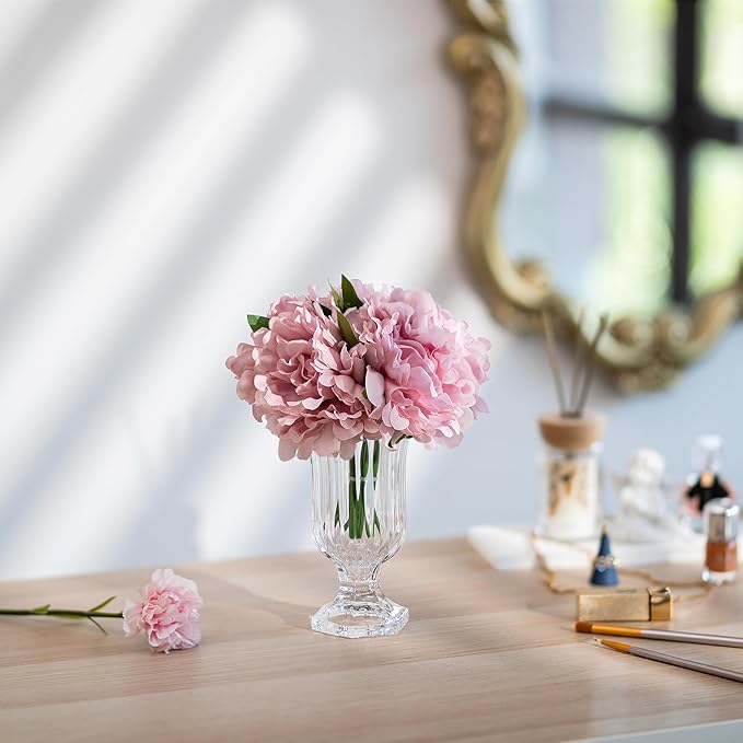 Glasseam Ribbed Glass Vase for Flowers, 7.5in Tall Vases for Centerpieces, Modern Crystal Clear Vase Set of 12, Decorative Flower Vases for Decor, Fluted Footed Urn for Wedding Dining Table Decoration