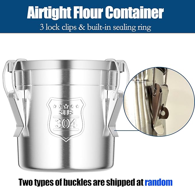 304 Stainless Steel Airtight Canister, 1.6Gal /203oz/6L Airtight Food Storage Container with Lid Lock Clips, Flour Container Metal Bucket Food Storage Container for Rice, Flour, Grain, Coffee Bean