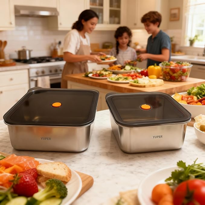 YUPER Stainless Steel Food Containers, Meal Prep Containers, Bacon Cheese Container for Refrigerator, Stainless Steel Containers with Lids Fruit Lunch Storage, 2 Pack (88+162OZ)