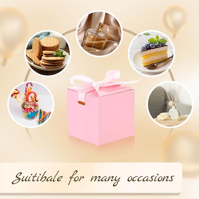 48 Pcs Christmas Gift Boxes with Ribbon Small Party Favor Boxes with Lids Mini Treat Candy Container for Wedding, Party, Birthday, Valentine's Day and More(Pink,2 Inch)