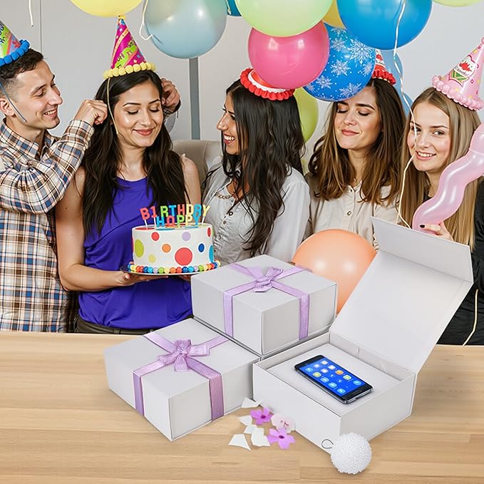 Ditwis 4 Pack 7.8x7x3.1 Inches Gift Boxes with Magnetic Closure Lids, White Magnetic Box for Wedding, Groomsmen Bridesmaid Proposal, Birthdays, Mother's Day