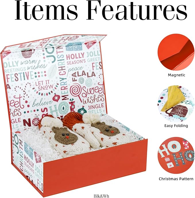 BLK&WH 6 Christmas Gift Boxes 13.5x9x4.1 Inches, Red Large Collapsible Gift Boxes with Magnetic Lids (Red)