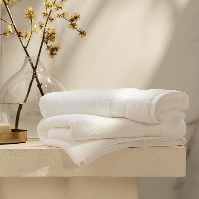 BOLL & BRANCH Plush Bath Towel Set - White - 6 Piece - Includes 2 Bath Towels, 2 Hand Towels & 2 Washcloths - 100% Organic Cotton - Ultra Soft & Luxurious - Quick Absorbing