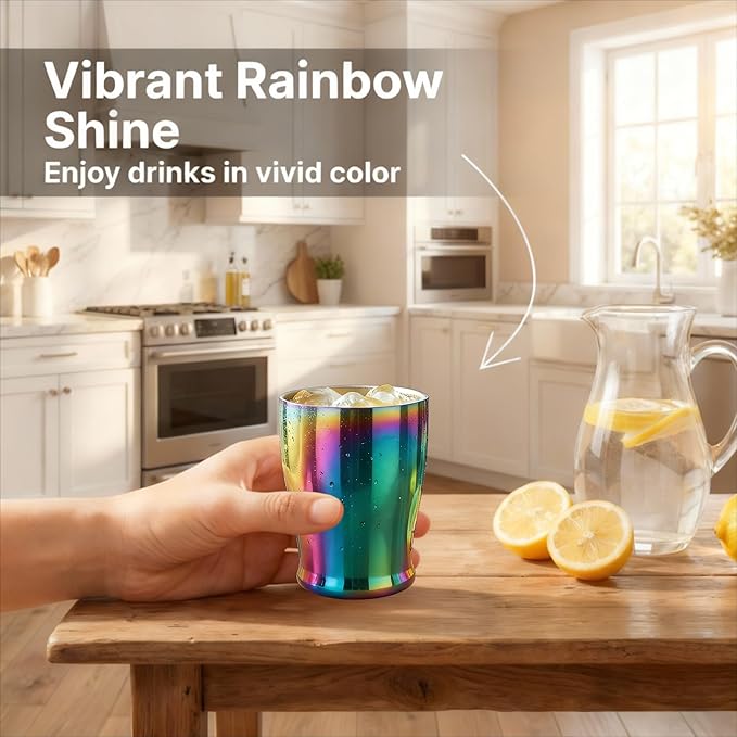 TIAKO 2-Pack Double Wall Stainless Steel Insulated Cups, 8.8oz (260ml), Hot & Cold Drinkware for Travel, Office, Home – Sweat-Proof, Durable, Mirror Polished Finish (Rainbow)