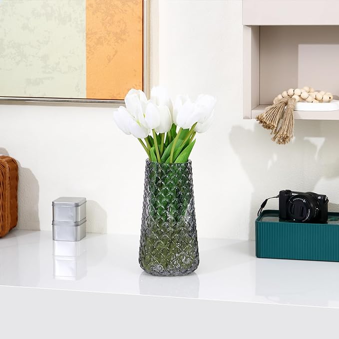 Glass Vase, Black Flower Vase for Bouquet, Large Glass Vases for Flowers, Modern Vases for Living Room, Bedroom, Dining Table, Office, Kitchen, Wedding, 9 Inches