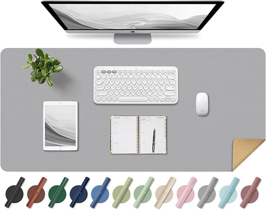 Non Slip Desk Mat, 31.5" x 15.7" PU Leather Desk Pad, Cork Desk Mat for Desktop, Desk Pad for Keyboard and Mouse, Ideal for Office and Home, Light Grey