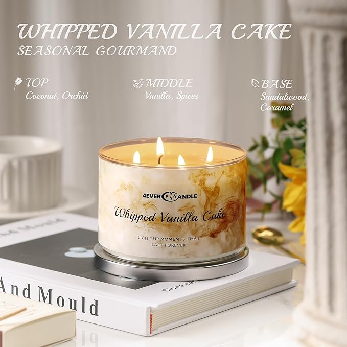 Whipped Vanilla Cake Scented Candles, 18oz Soy Candles Non Toxic 4-Wick Large Candle Jars, Over 50 Hours of Burning Time, Ideal for Gifting, Events, Home Decor