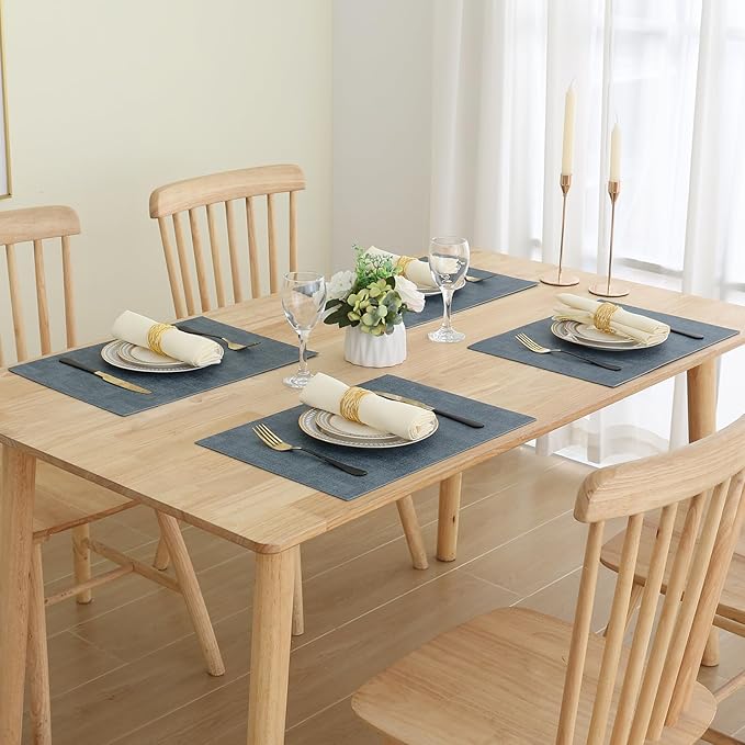 Homaxy Faux Leather Heat Resistant Placemats for Dining Table Set of 4, Waterproof Wipeable Washable PU Table Mats, Easy to Clean Anti-Slip Place Mats, 11.8" x 17", Blue