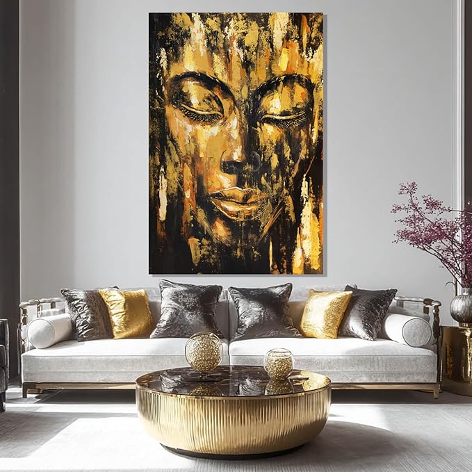 ZENPEE Black Large Wall Art, Gold Abstract Wall Art, Home Decorations for Living Room, Wall Decor for Bedroom Aesthetic, for Office, 32" x 48"