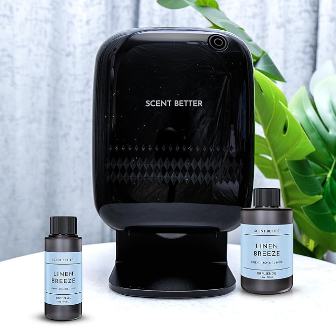 Scent Better Pro - Smart Bluetooth Essential Oil Diffuser for Home, Hotel, Spa, Office, Waterless - Includes Free Linen Breeze - Black